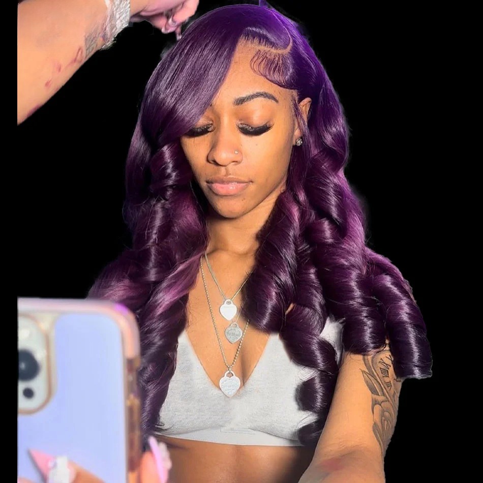 Purple Wig 200 Density 13x4 Colored Ready To Wear Body Wave Human Hair Wigs Lace Front Wig Dark Purple Synthetic Transparent Lace Frontal Wigs