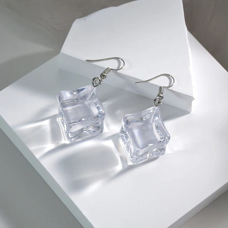 Geometric Transparent Acrylic Fun Ice Cube Big Earrings Fashion Exaggerated Irregular Womens Jewelry 250715