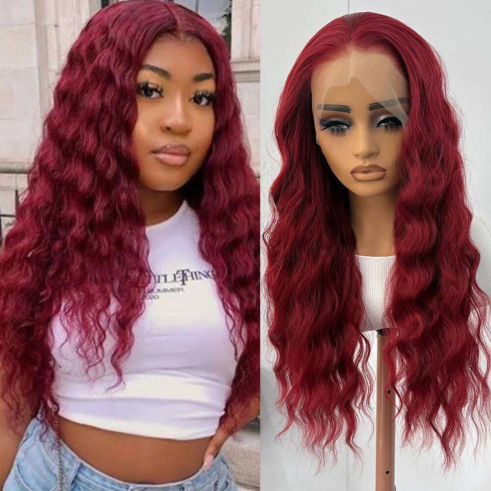 13x4 Bury Wig Long Deep Wave Synthetic Lace Front Wigs for Women Glueless Natural Hairline Daily Use Cosplay Party