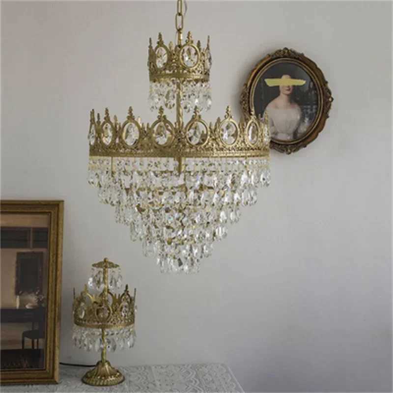 Modern Luxury Chandelier LED Crystal Vintage French Pendant Lamps for Living Dining Table Room Golden Crown Lighting Home DecorXJ250725