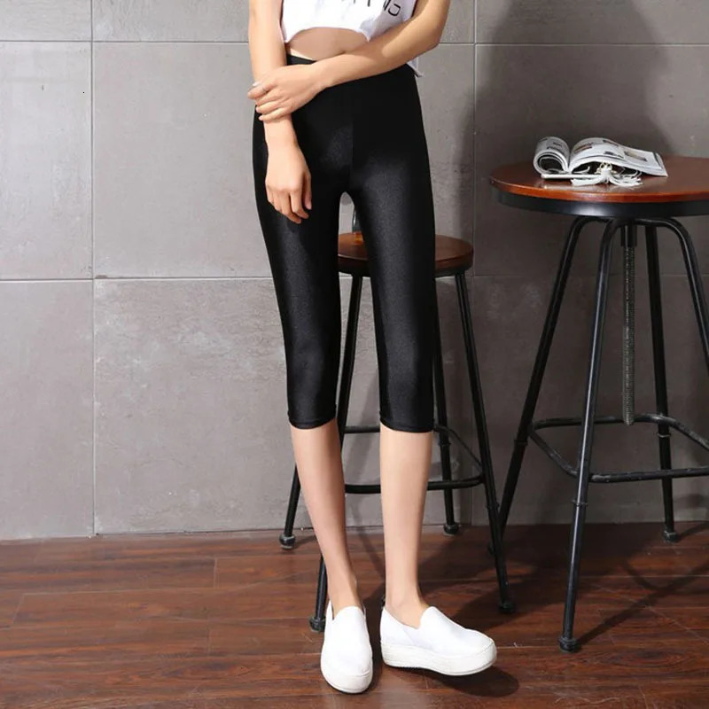 women summer knee length s lady slim fitted skinny lace short legging big size Mujer Shiny trouser 250725