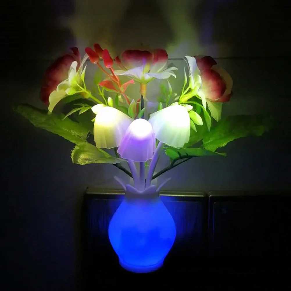 Novelty LED Night Light With Auto Sensor Energy Saving Rose Flower Mushroom Plug-in Lamp for Bedroom Living Room Kitchen XJ250725