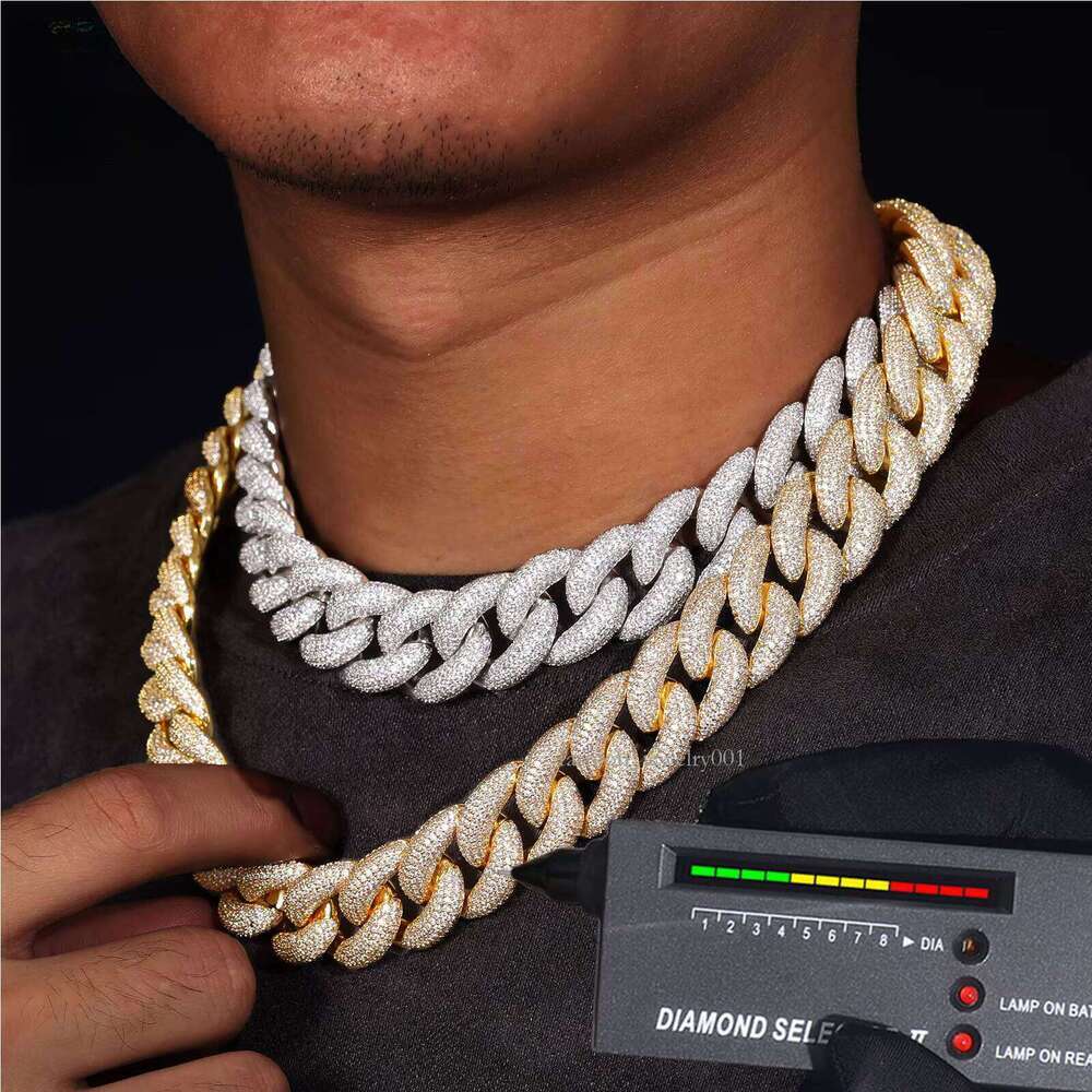 Micro Paved VVS Moissanite Dia 14mm 16mm 18mm 20mm Sterling Sier Hip Hop Jewelry Iced Out Cuban Link Chain Necklace