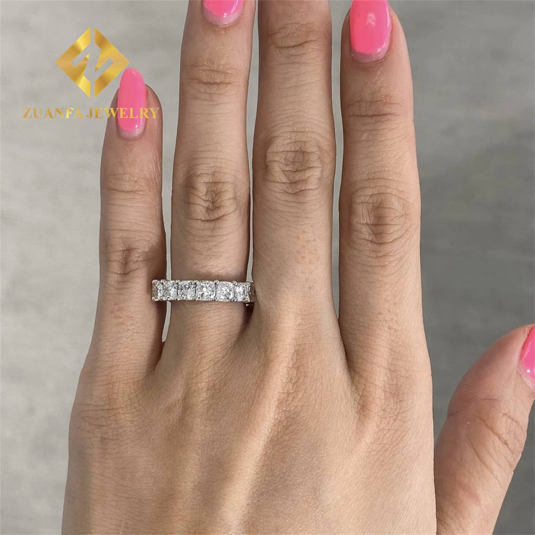 Pass Diamond Tester 10k White Gold VVS1 D Color Cushion Moissanite Diamond Engagement Eternity Band Ring Women