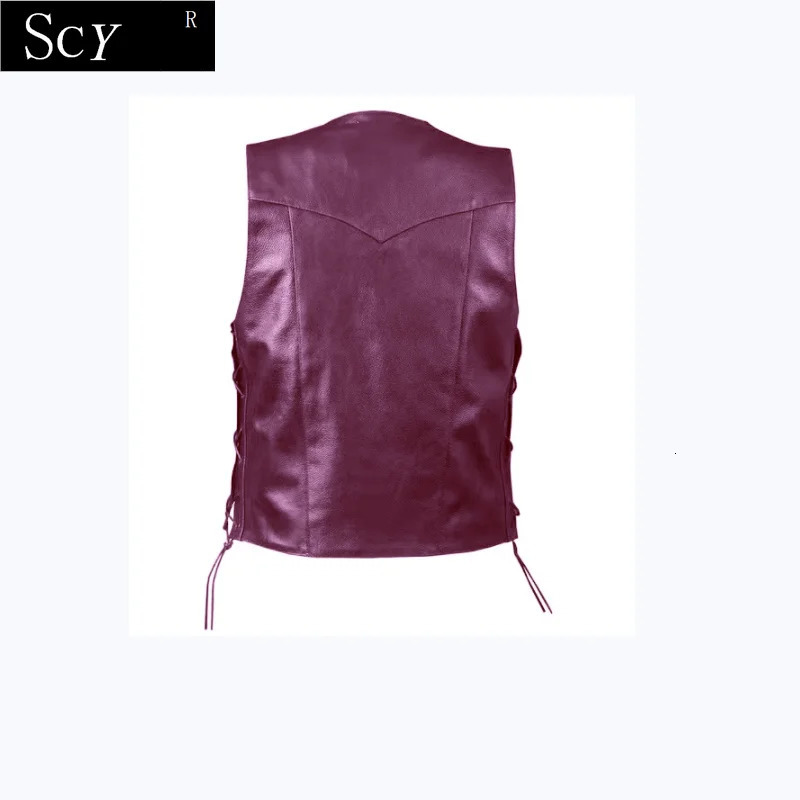 Men Side Lace Denim Style Biker Motorcycle Leather Vest Gun Pockets 250725