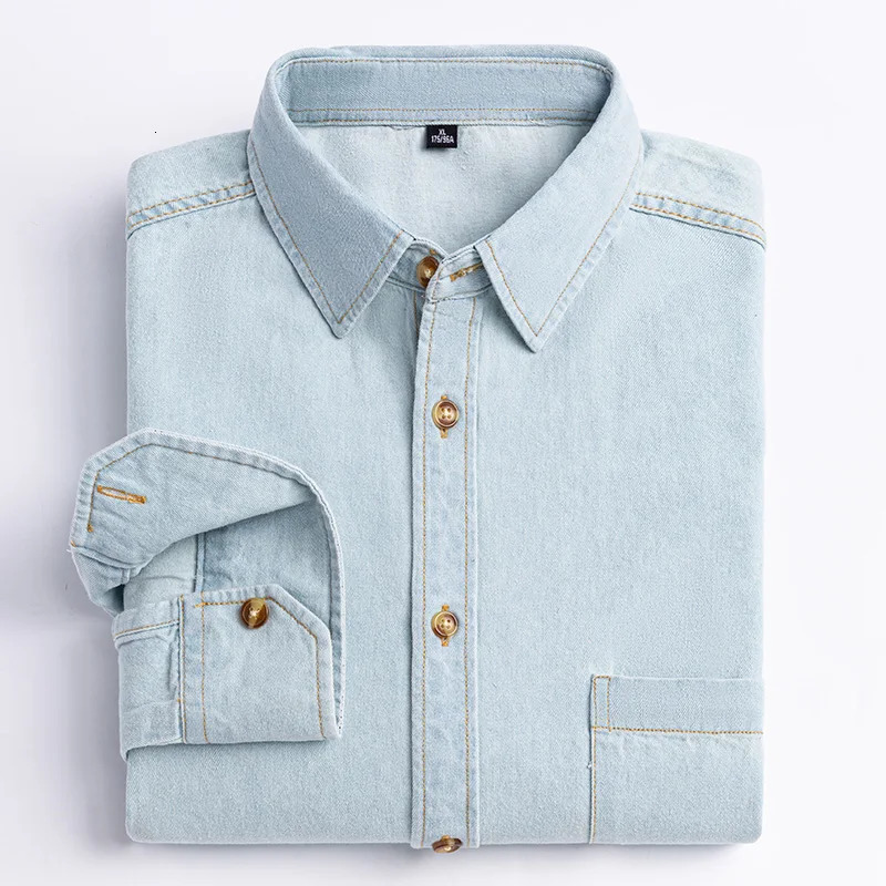 mens longsleeved shirt 100 cotton denim springsummer casual nonironing high quality breathable plus size solid color 250725
