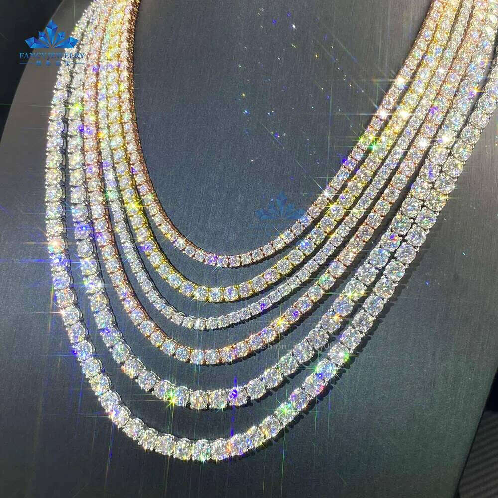 Tennis Chain moissanite Customized 2mm 6.5mm width 6 inches to 30inches length dia link chain for hip hop men and women