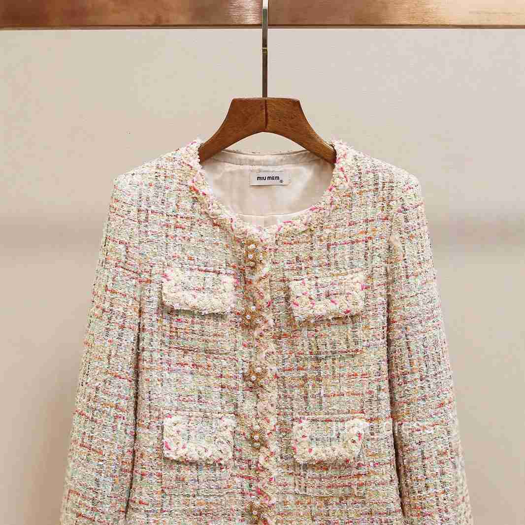 Autumn New High-end French Style Heavy Embellished Diamond Woven Tweed Round Neck Short Jacket for Women