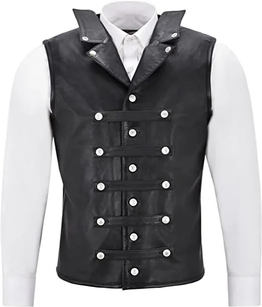 Mens Vintage Leather Vest single breasted sleeveless top punk Medieval Knight vest cycling hip hop 250725