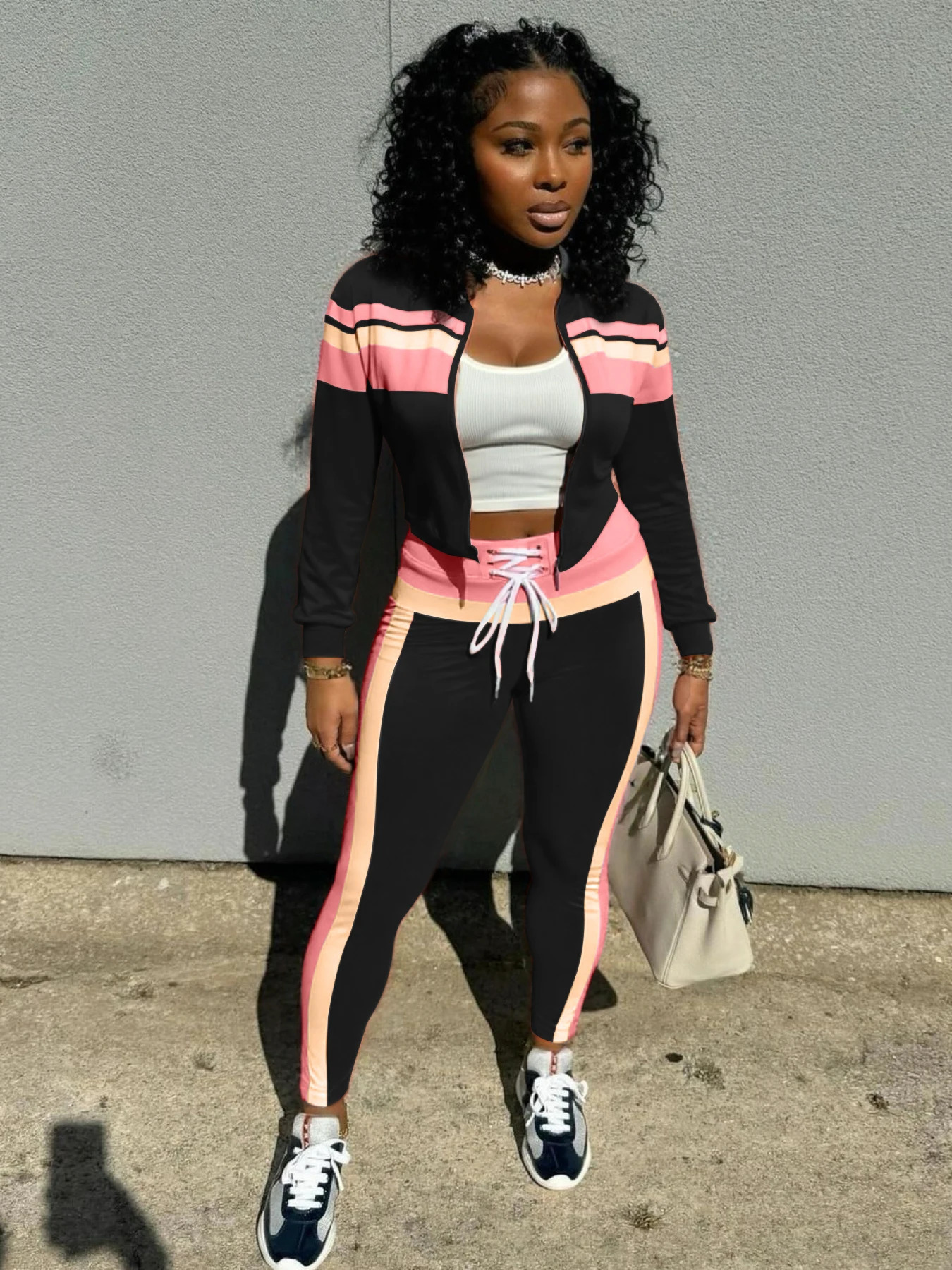 Weird Puss Patchwork Women 2Piece Set Tracksuit Sporty Long Sleeve Zip Crop TopShirring Leggings Matching Casual Skinny Outfits 250725