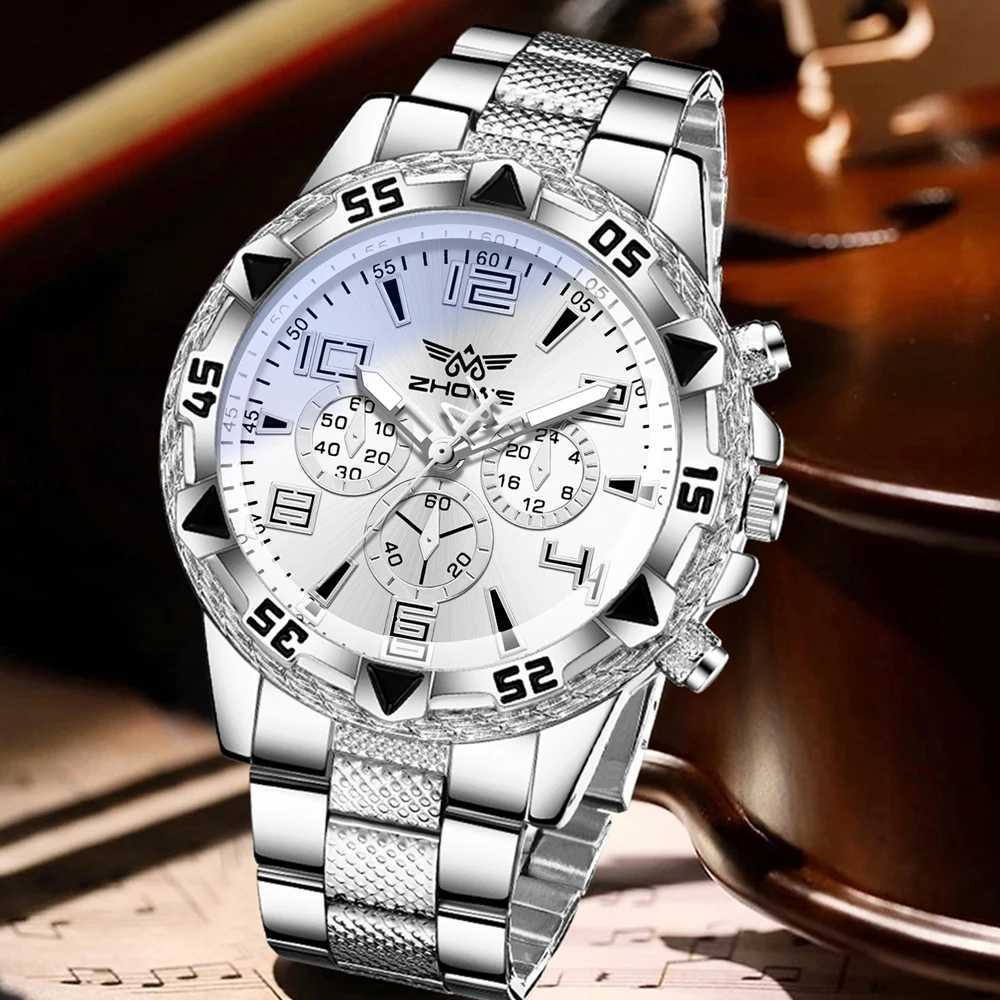 2PCS Silver Mens Watch Set Fashion Trend Business Quartz Watch Set Suitable for Daily Clothing Matching Perfect Gift X250726