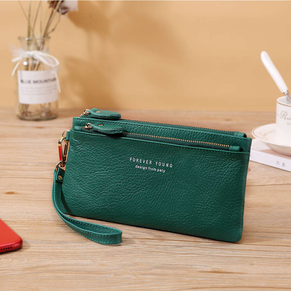 New Korean Style Long Wallet Top Layer Cowhide Large Capacity Zipper Clutch for Women B5 B5