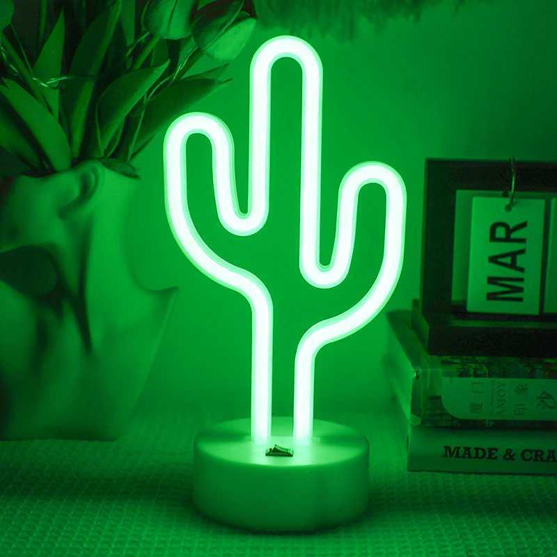 LED Table Lamp Cactus Vibrant Neon Lights Battery/USB Bedroom Birthday Wedding Christmas Tree Party Decoration Gifts for Boys XJ250725