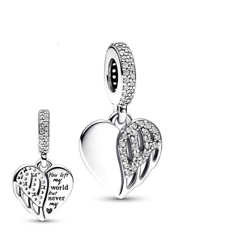 Heart Winged Angel Pendant Angel Wings Dad Mom Charm Beads Fit Original European 925 Sterling Silver Bracelet DIY Jewelry Gift XJ250726