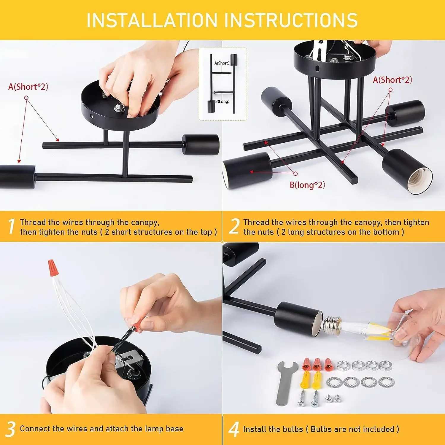 Modern Semi Flush Mount Chandelier Mid Century Close to Black Ceiling Light Fixture Sputnik C XJ250725