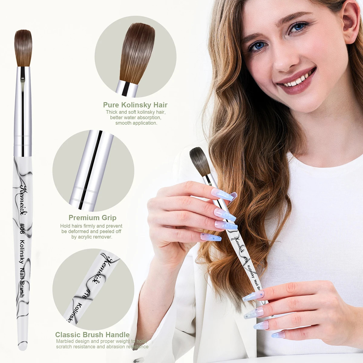 KEMEISI #8-#16 Kolinsky Acrylic Nail Brush Set 3D Pure Handmade Nail Brushes For Acrylic Application Professional Nail Art Brush 250716