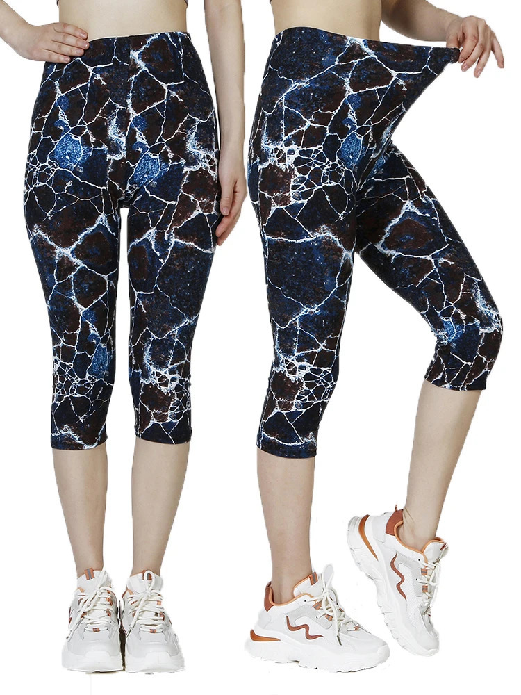 CUHAKCI Summer Digital Printing Cropped Pants Soft Stretchy Casual Sports Yoga Women Clothes Leggings Drop 250725