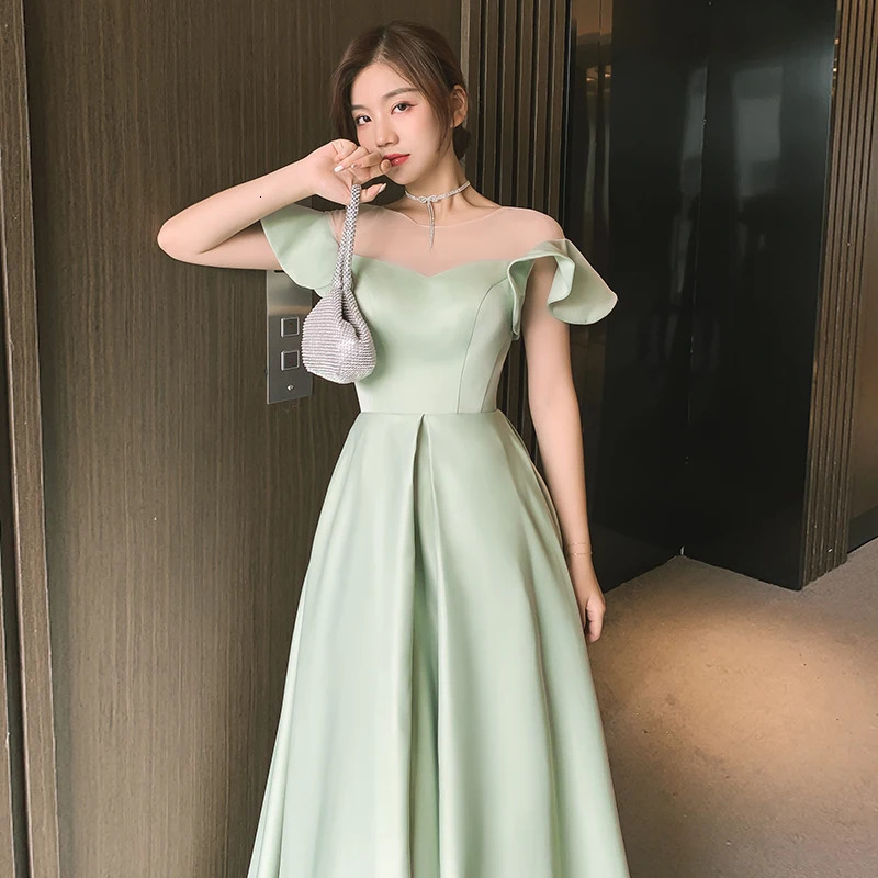 Light grass green long sweat lady girl women princess bridesmaid banquet party ball dress performance gown 250725