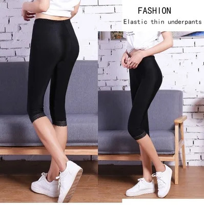 women summer knee length s lady slim fitted skinny lace short legging big size Mujer Shiny trouser 250725