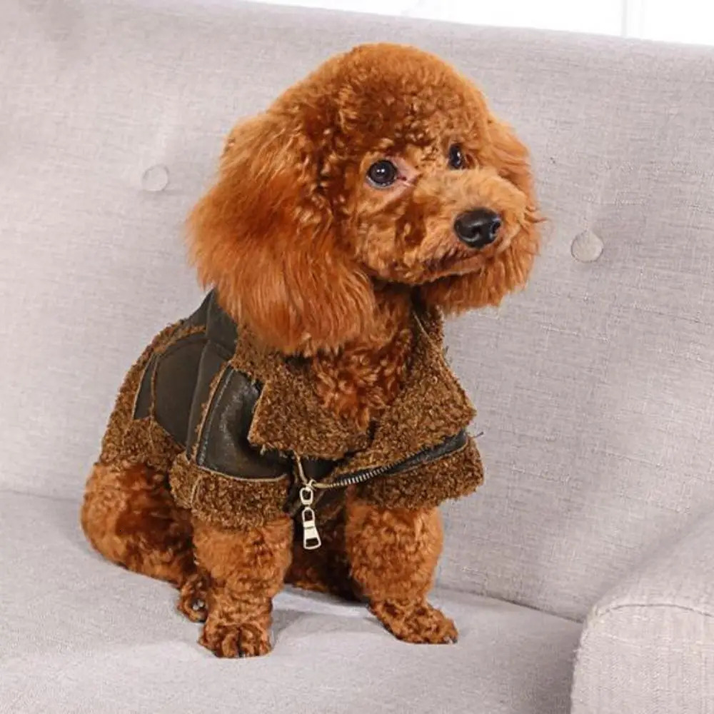 Fashion Thickened Dog Leather Jacket Coat Windproof Velvet Dog Fur Jackets Warm Winter Pet Clothes For Autumn/Winter 250724