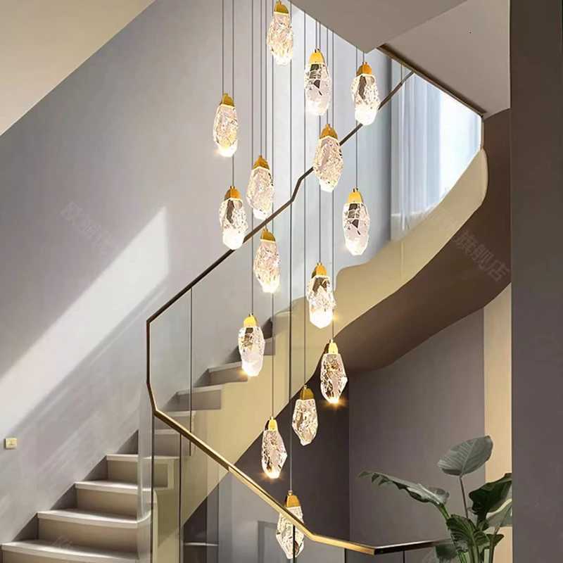Modern Home Decoration Crystal Chandelier Stair Pendant Lamp Living Room Pendant Lights Interior LightingXJ250725