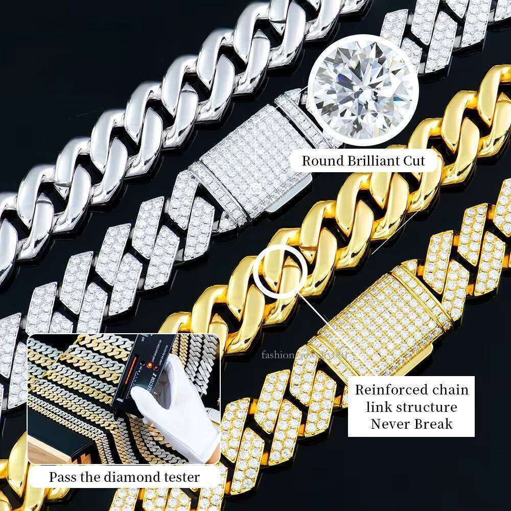 Men's Sterling Sier Hip Hop Jewelry Vvs Iced Necklace 8-20mm Gra Certified Mossanite Moissanite Dia Cuban Link Chain