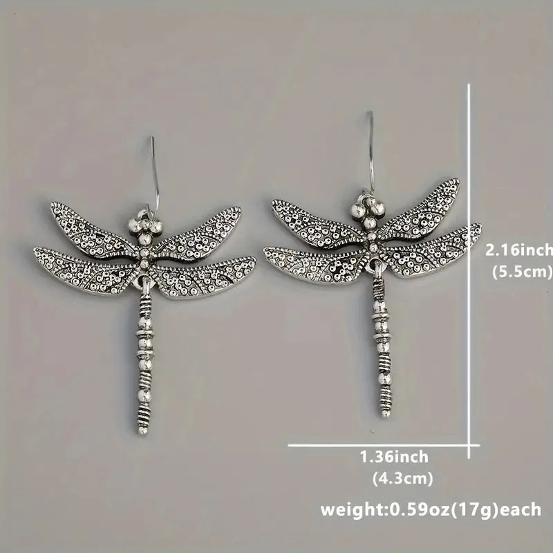 Vintage Dragonfly n Carved Pattern Dangle Earrings Retro Bohemian Style Silver Color Jewelry Trendy Female Ear Ornaments 250715