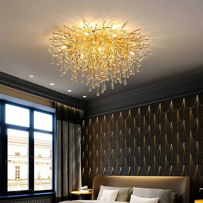 Luxury Crystal Chandelier Gold Chrome Water Drop Suction Branch Ceiling Light Living Room Hotel Lobby Villa Interior Decor Lamps XJ250725