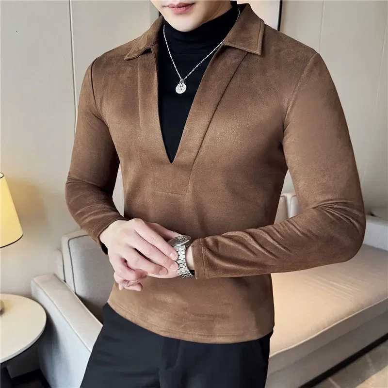 Men Fake Two-piece T-shirt Pullover 2024 British Style Autumn Winter Woolen Warm Thick Turtleneck T-shirt Fashion Men Clothing Z250725