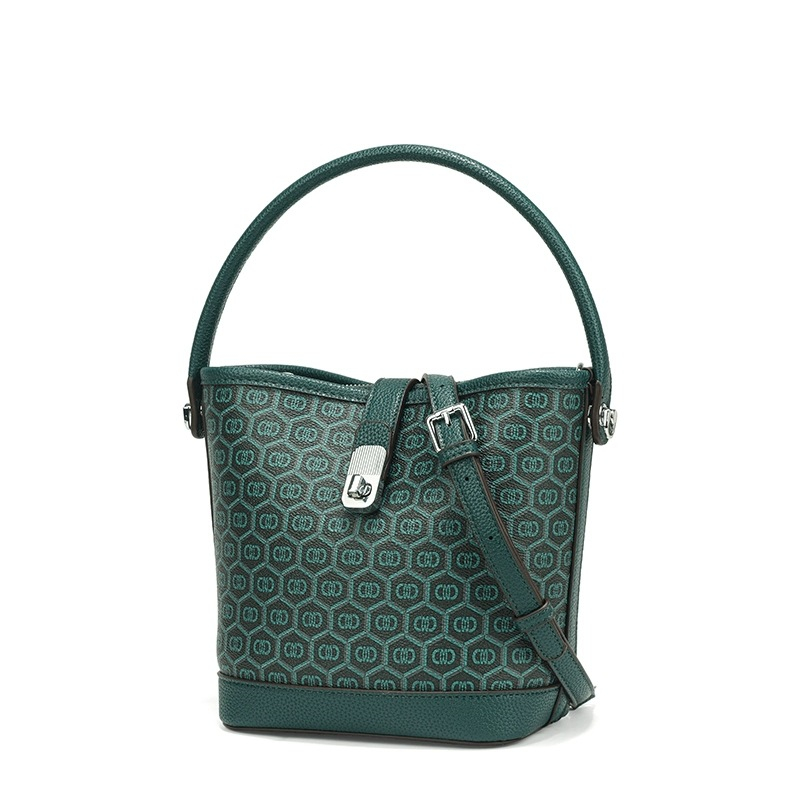 COCIO designer bag New peacock green genuine leather bucket bag simple versatile multi compartment handbag niche design hot selling womens bag