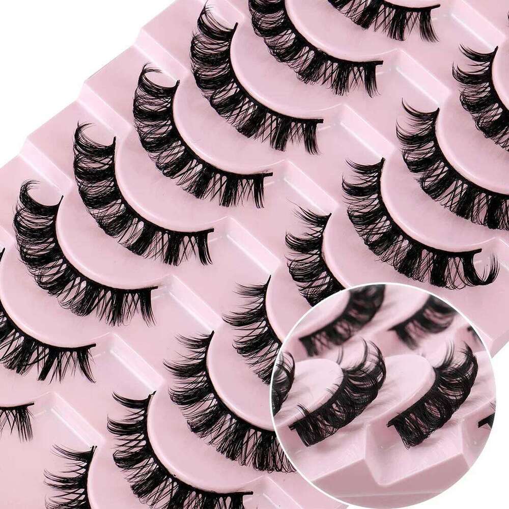 10 Pairs Strip D Curl Natural Look Fluffy Volume Wispy Russian Lashes 3D Effect Fake Eyelashes X250725