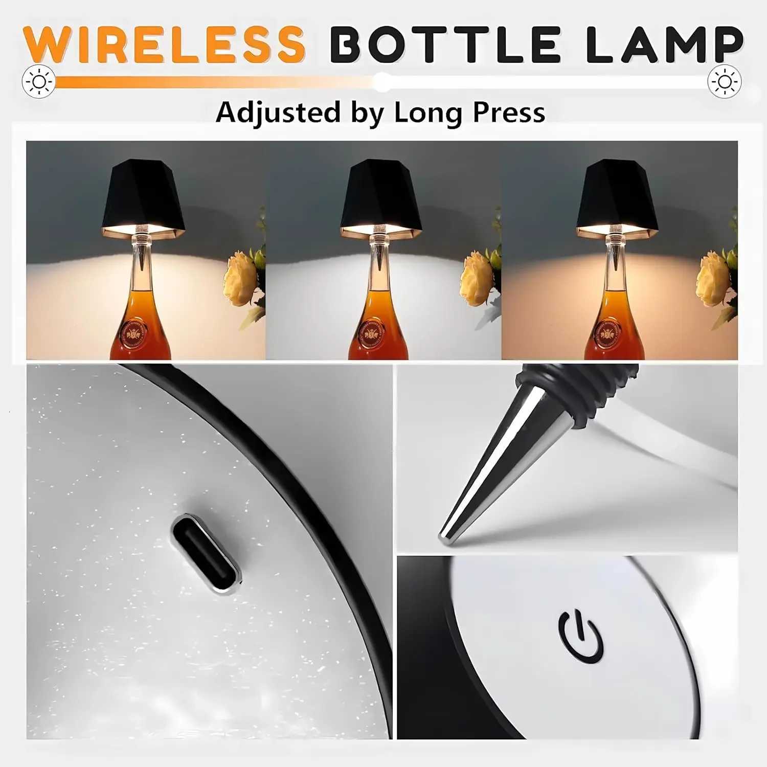 Wireless Bottle Table Lamp Touch Control of 3 Colors and Stepless Dimming Night Lamp For Bar Wine Bottles Decor Desk Lights XJ250725