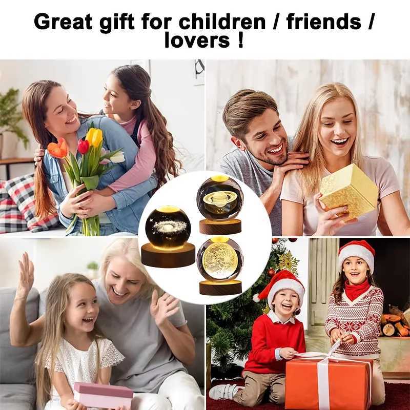 Luminous Crystal Ball LED Night Light Saturn Solar System 3D Moon Table Lamp USB Bedroom Atmosphere Lamp for Birthday Kid Gift XJ250725