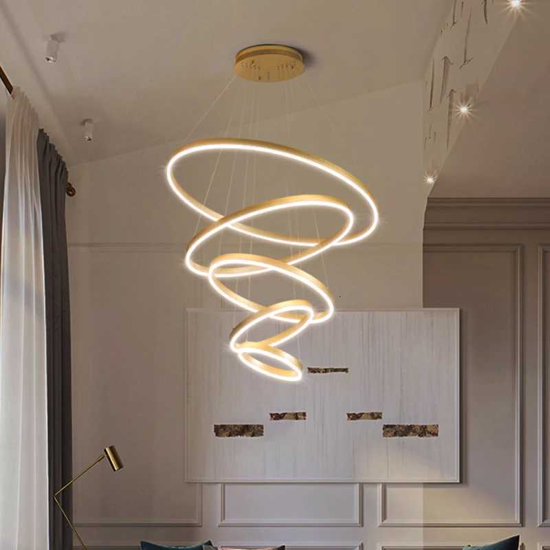 Modern Pendant Lamp Led Rings Circle Ceiling Hanging Chandelier Black Loft Living Dining Room Kitchen Indoor Lighting Fixture XJ250725