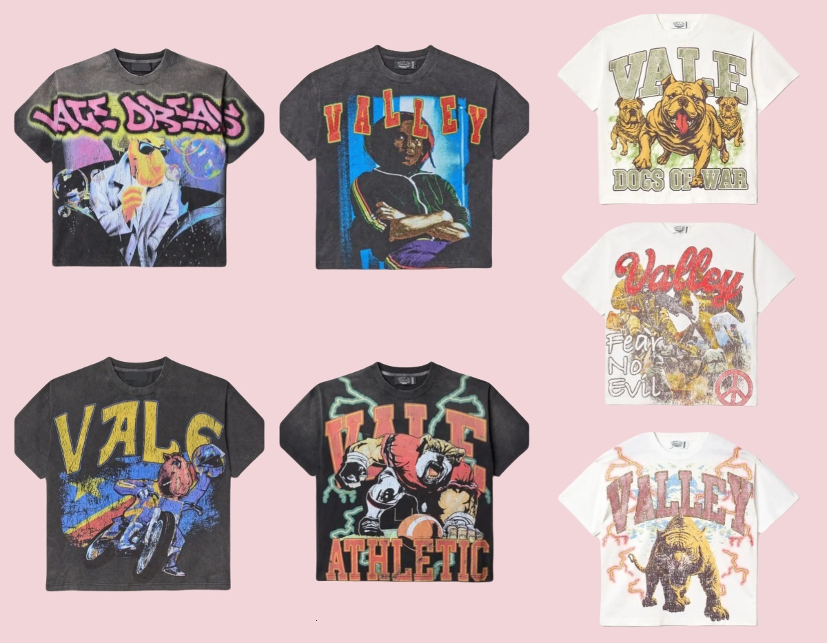 Men's T Shirts European And American Trendy vale dream tee Streetwear Top Harajuku Retro Graphic T-shirt Men Summer Casual Oversized Short Sleeves 81