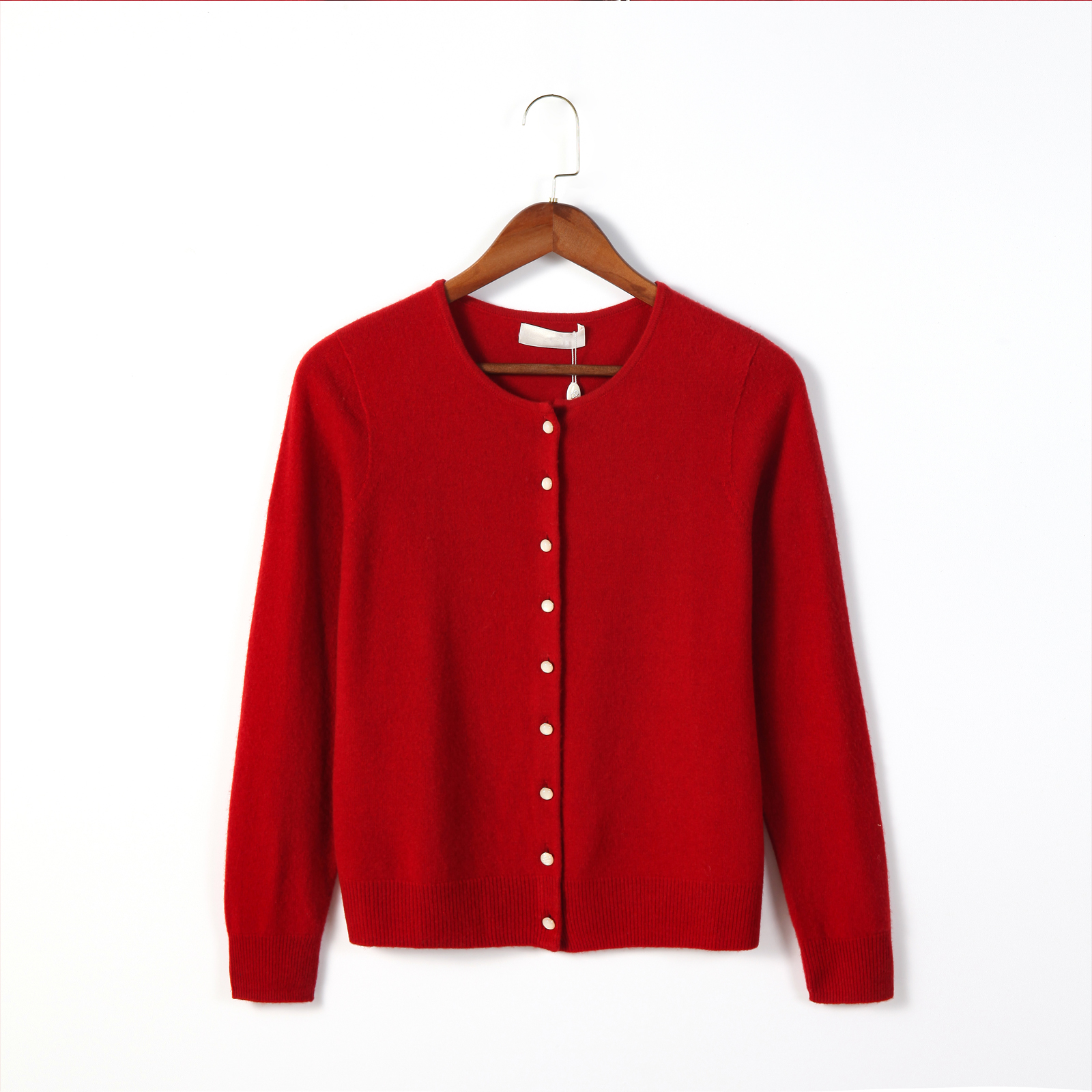 Classic Round Neck Women's Knitted Cardigan Solid Color Single Breasted Long Sleeve Sweater Jacket