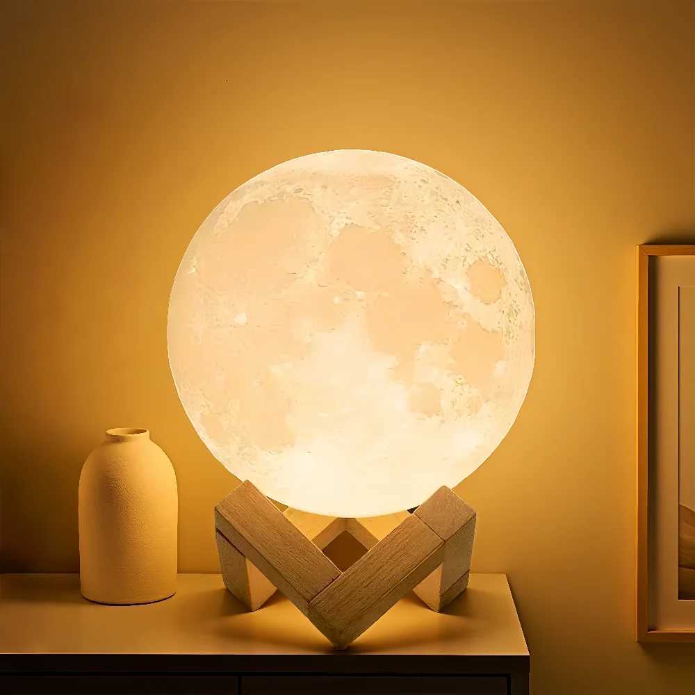 8cm Moon Lamp - LED Night Light with Stand Battery Powered Starry Sky Projector Bedroom Decor Gift for Kids/Adults XJ250725