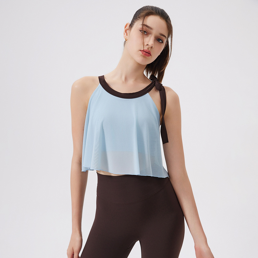 Cloud Feel Mesh Yoga Vest for Women with Fixed Chest Pads, Fitness Top, Shockproof Running Quick-Dry Sports Bra