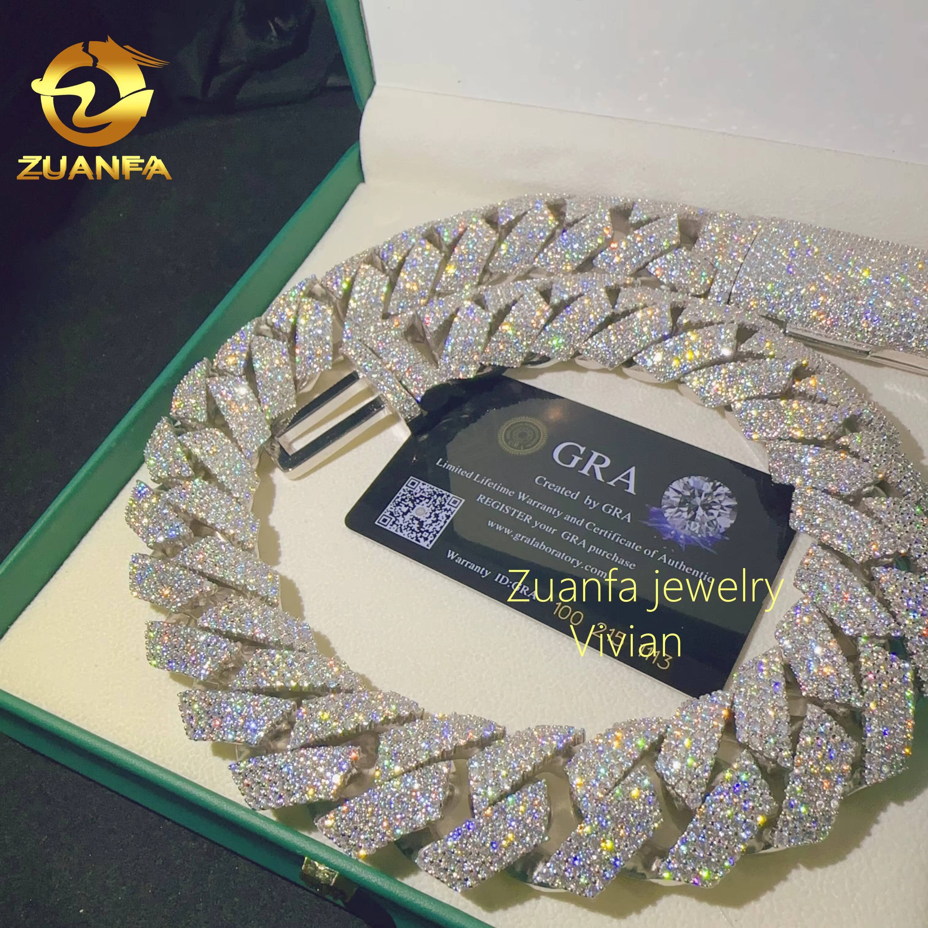 30MM LuxuryFine Jewelry Necklace Silver 925 Iced Out Hip Hop Miami VVS Moissanite Diamond Jewelry Custom Cuban Link Chain