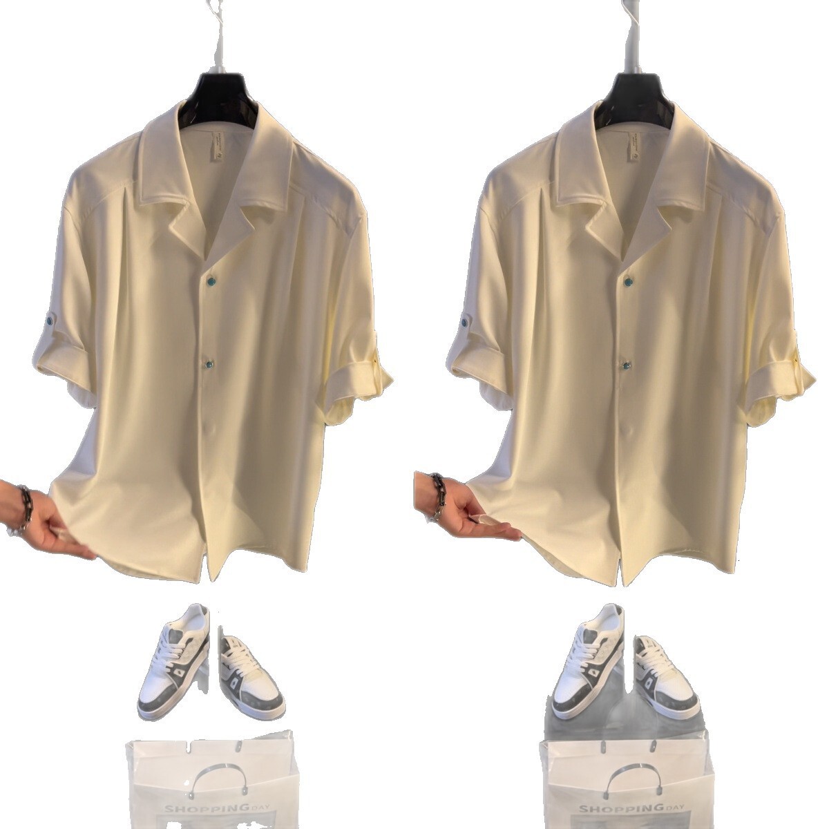 Men's Solid Color Cool Loose Korean Style Short High-End Shirt Fashionable Casual Versatile Half Sleeve