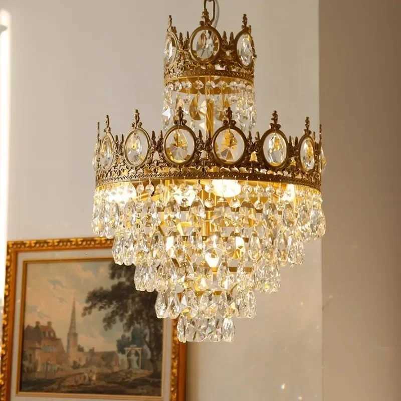 Modern Luxury Chandelier LED Crystal Vintage French Pendant Lamps for Living Dining Table Room Golden Crown Lighting Home DecorXJ250725