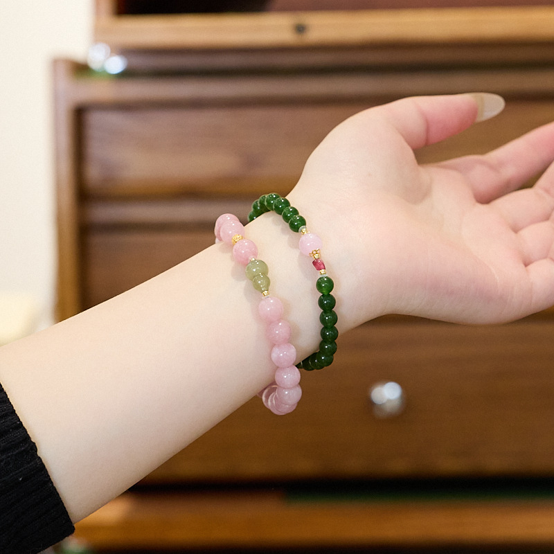 New Design New Chinese Style Stackable Bracelet Versatile Natural Chalcedony Beaded Wristwear for Women