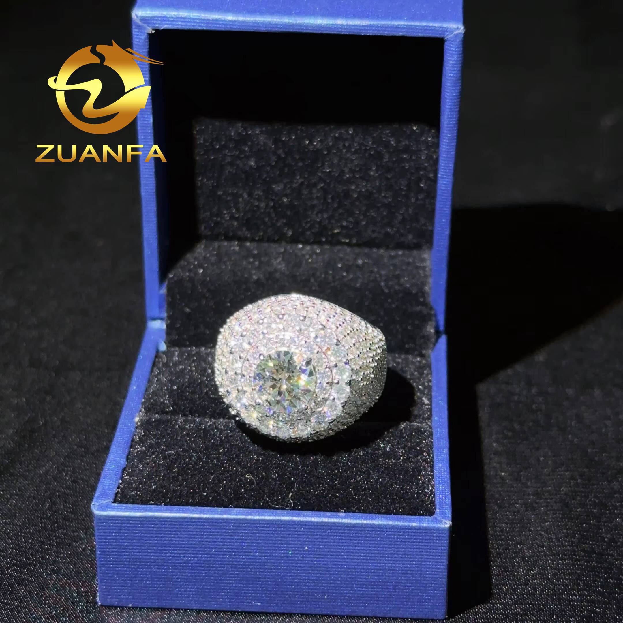 Drop Shipping GRA Certificate Cluster Hiphop Rings Iced Out 925 Silver Moissanite Diamond Mens Cuban Ring