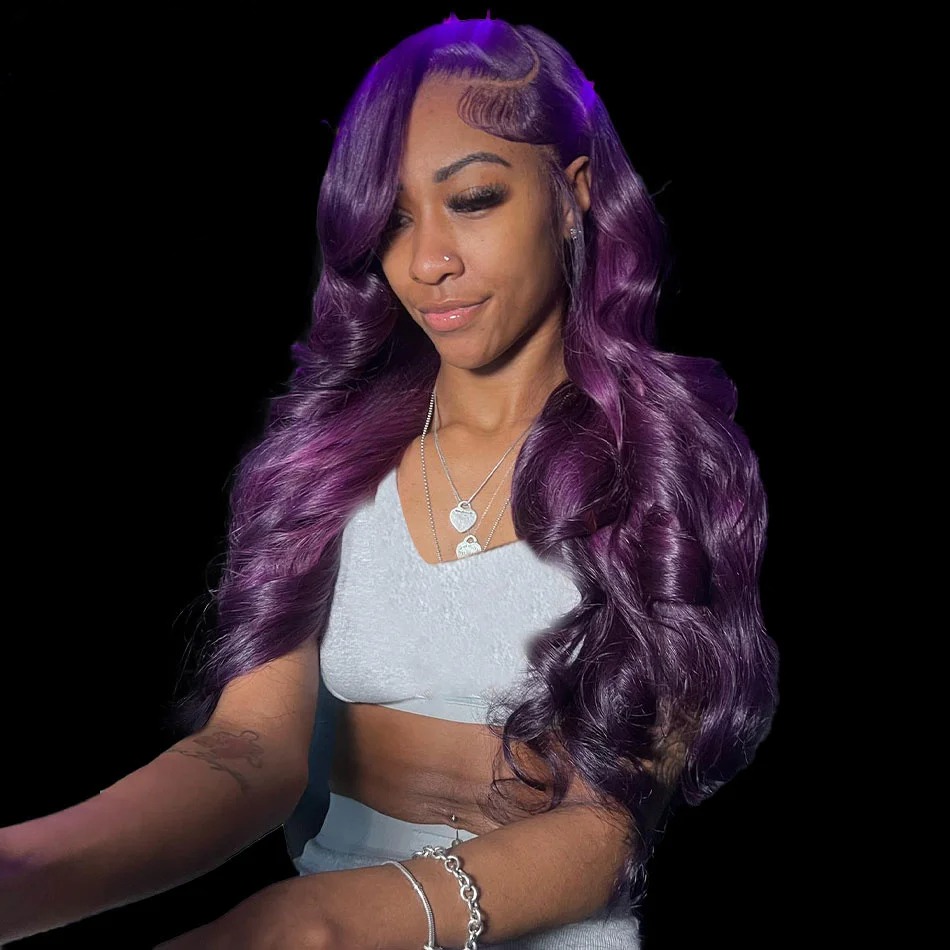 Purple Wig 200 Density 13x4 Colored Ready To Wear Body Wave Human Hair Wigs Lace Front Wig Dark Purple Synthetic Transparent Lace Frontal Wigs