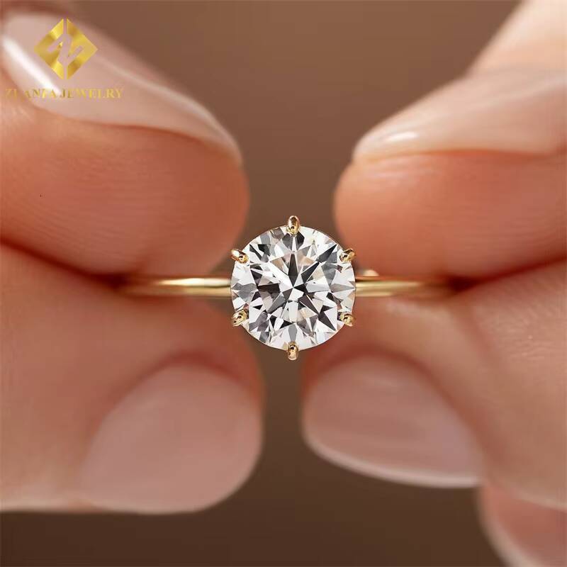 Factory Outlet Classical Brilliant Cut Lab Grown Diamond 14K Solid Gold Solitaire Diamonds CVD/HPHT Rings