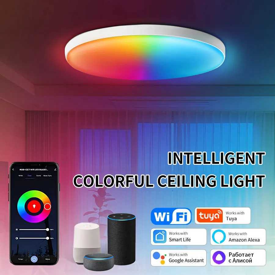 Tuya Smart WiFi Ceiling Light 24220V RGB Circular Ambient Lamp APP Control Work with Alexa Google Home for Bedroom Home Decor XJ250725