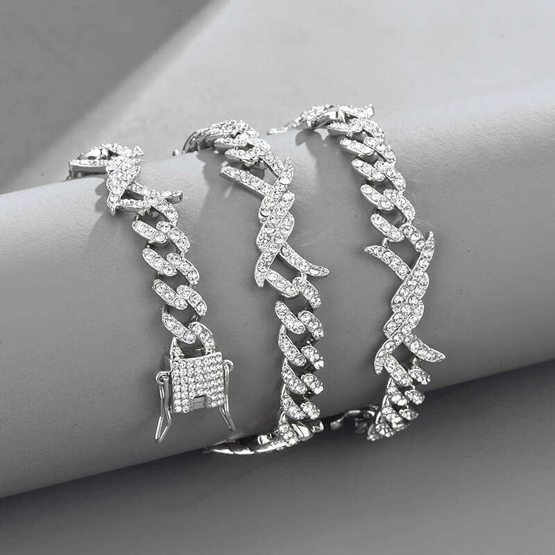 Thorn Spiked Flame with Dia Hip-Hop Trendy Men's Cuban Chain Necklace