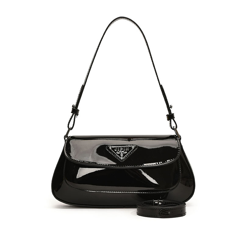 Elegant women's bag designer's new fashionable glossy patent leather underarm bag versatile and simple shoulder bag square bag Wine red blac