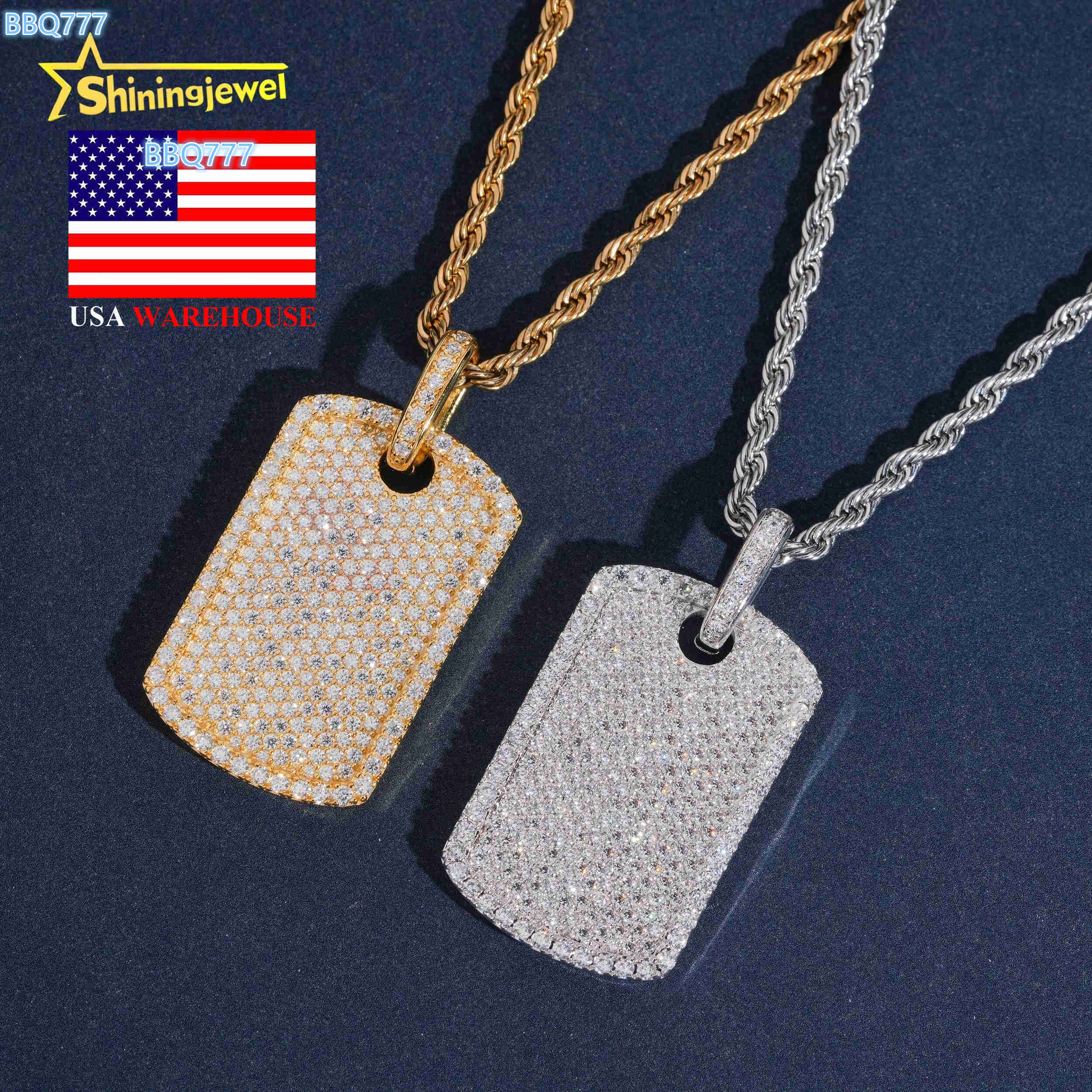 Moissanite necklace USA Warehouse Classic Dog Tag Moissanite Cross Pendant Collection Hip Hop Iced Out Pendant Men Jewelry