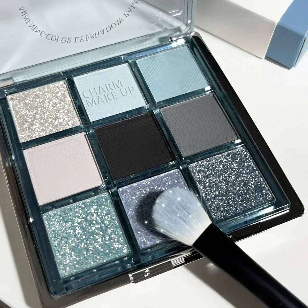 Punk Blue Eyeshadow 9 Colors Matte Smoky Black Shadow Shimmer Palette Glitter Nude Cosmetics Pearlescent Eye Makeup